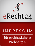 Ein rotes eRecht24-Siegel mit dem Hinweis auf ein Impressum.